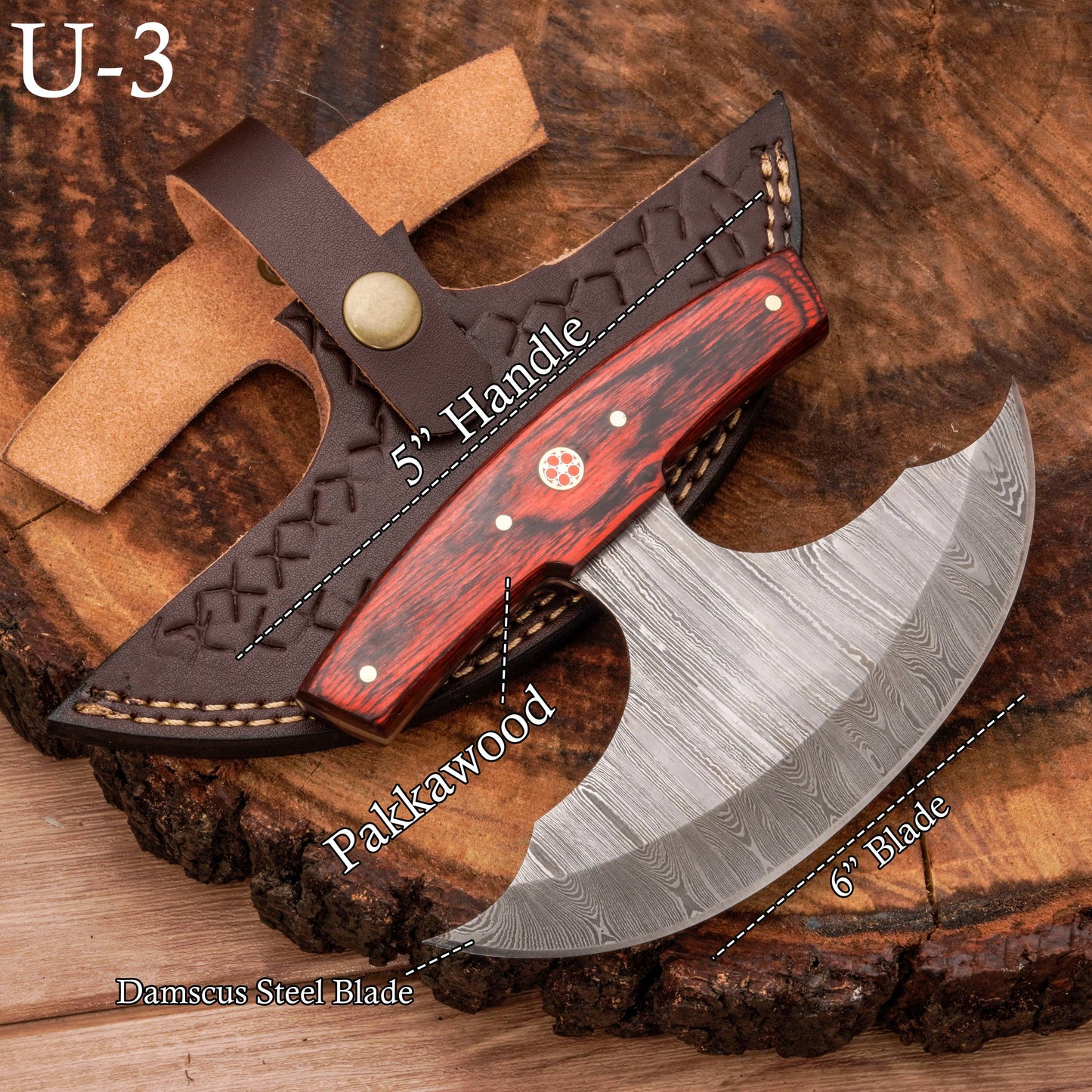 Handmade Forged Damascus Ulu Knife - Pakkawood Handle | Alaskan Knife