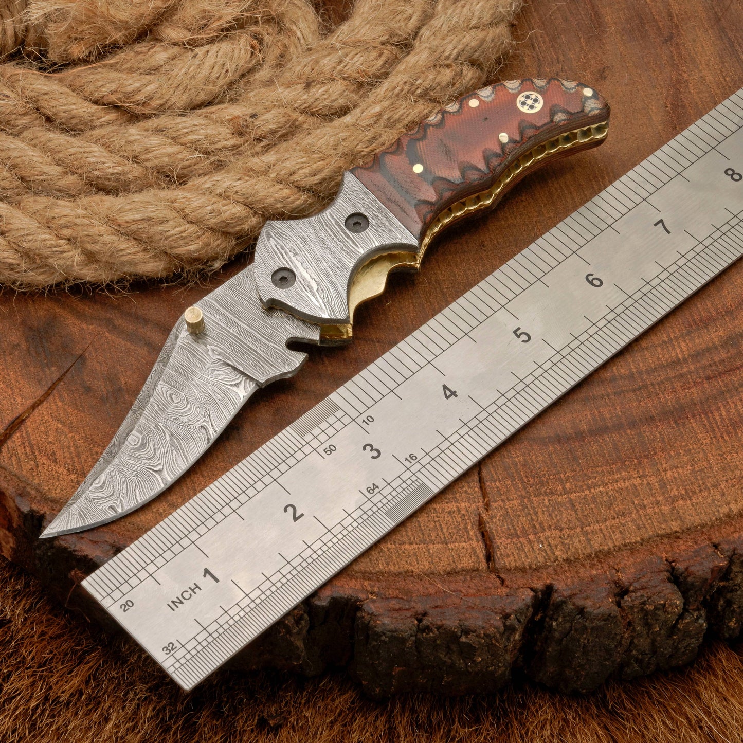 Handmade Forged Damascus Pocket Knife with Pocket Clip & Micarta Handle