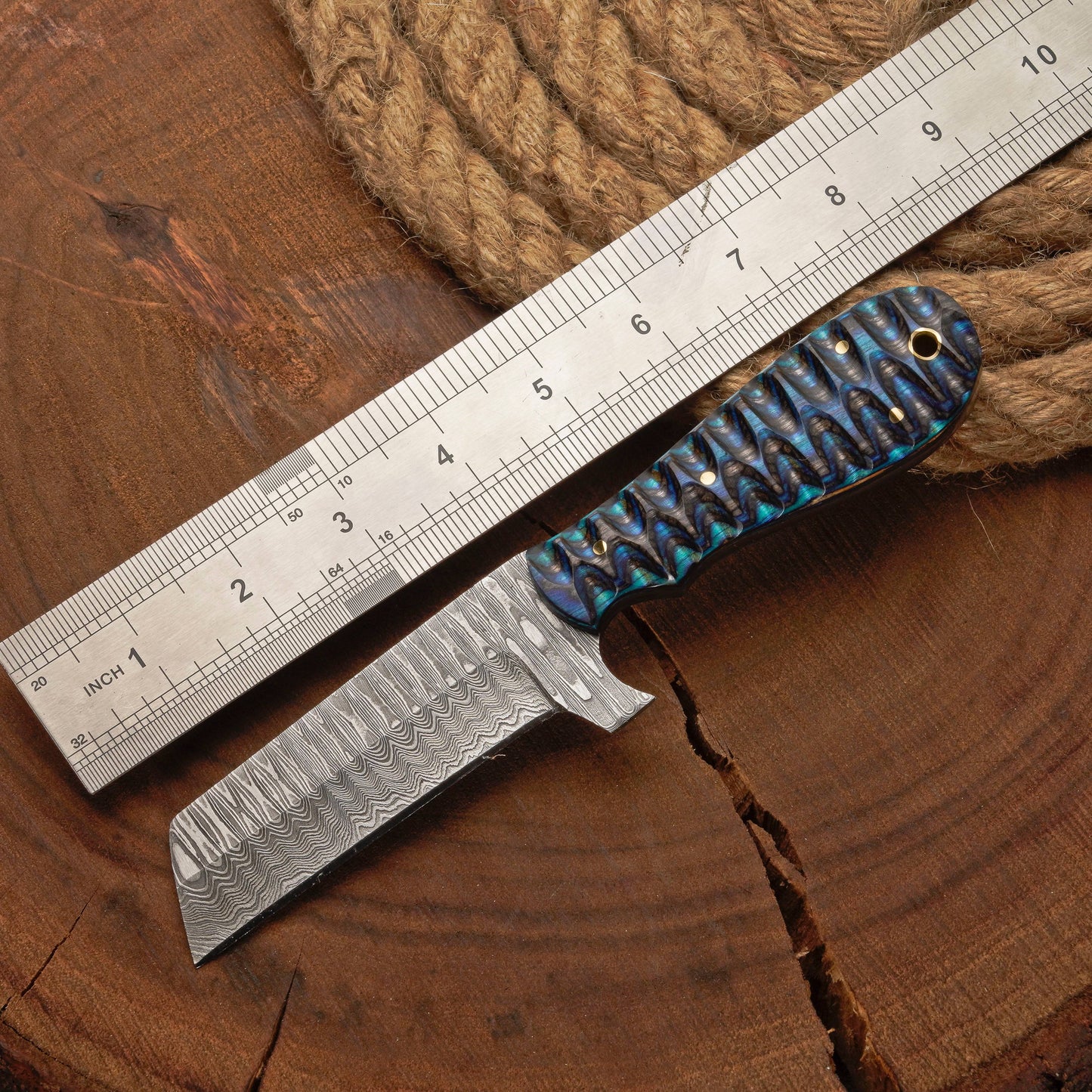 Custom Handmade Damascus Steel Bull Cutter Knife with Pakkawood Handle