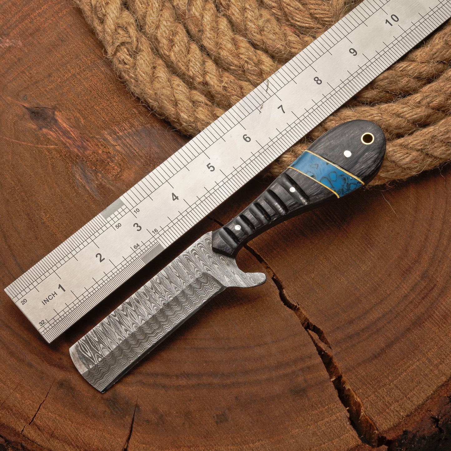 Handmade Forged Damascus Steel Bull Cutter Knife w/ Pakkawood Resin Handle | Damascus Blade