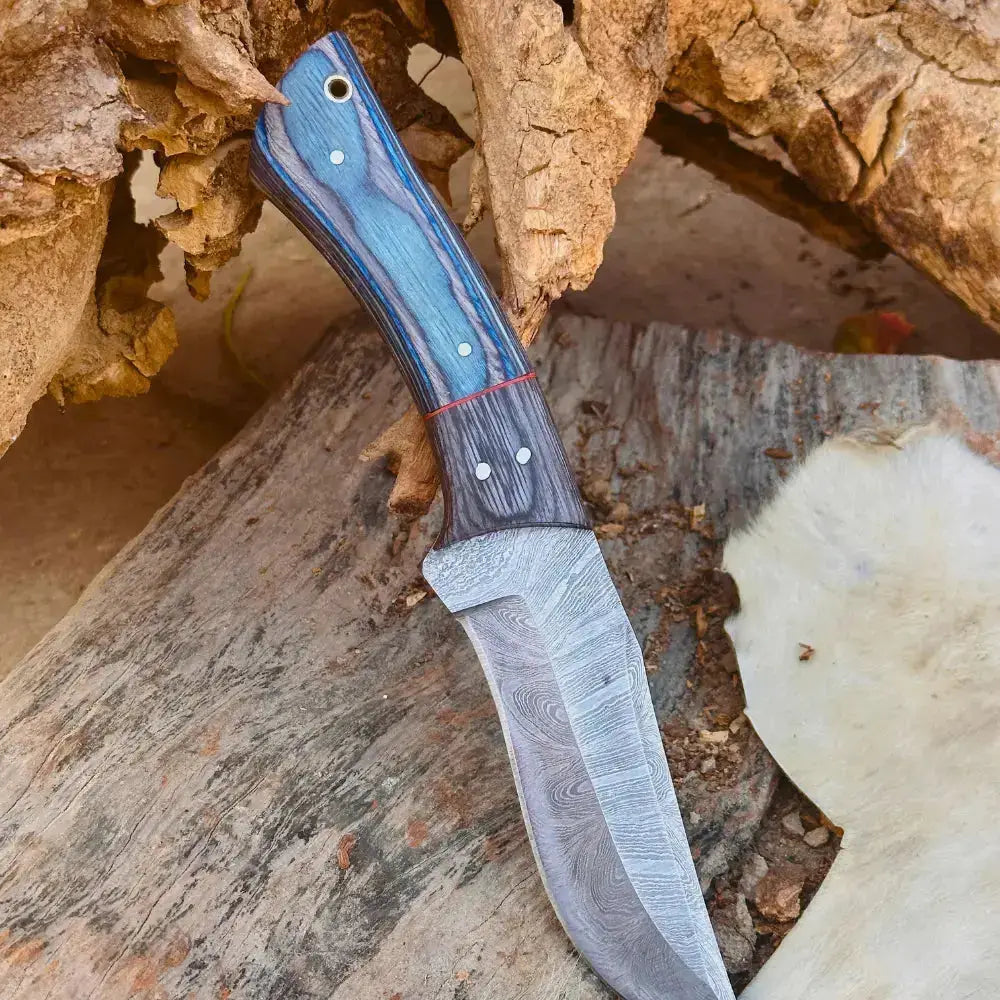 Handmade Damascus Steel Hunting Knife Black and Blue Pakka Wood Handle - Hunt Craft Knives