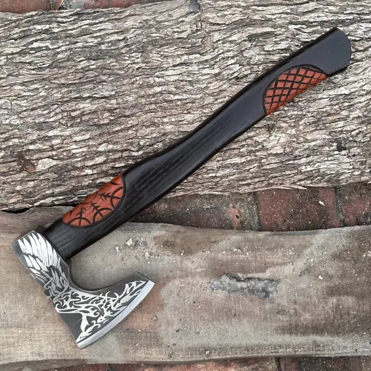 Hache viking personnalisée en acier au carbone avec étui en Hache viking personnalisée en acier au carbone avec étui en