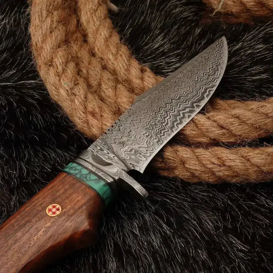 10" Custom Handmade Damascus Steel Hunting Knife W/ Wood Handle-Best Fixed Blade Knife - Hunt Craft Knives