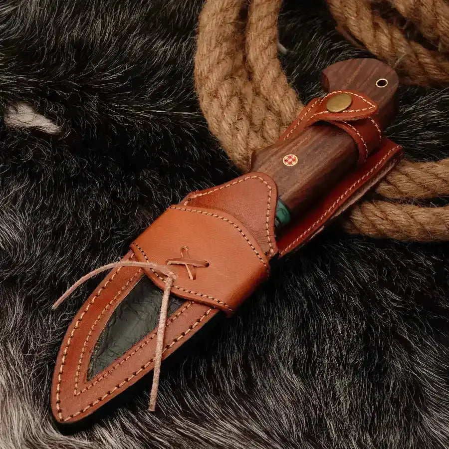 10" Custom Handmade Damascus Steel Hunting Knife W/ Wood Handle-Best Fixed Blade Knife - Hunt Craft Knives