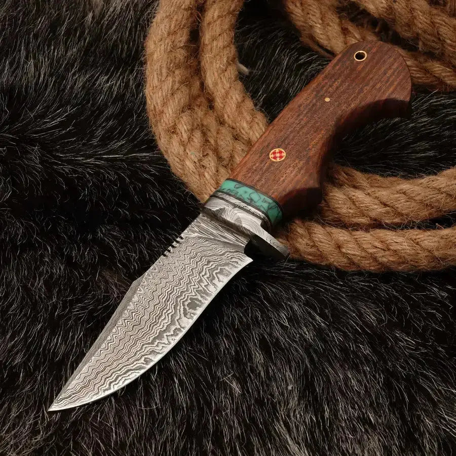 10" Custom Handmade Damascus Steel Hunting Knife W/ Wood Handle-Best Fixed Blade Knife - Hunt Craft Knives