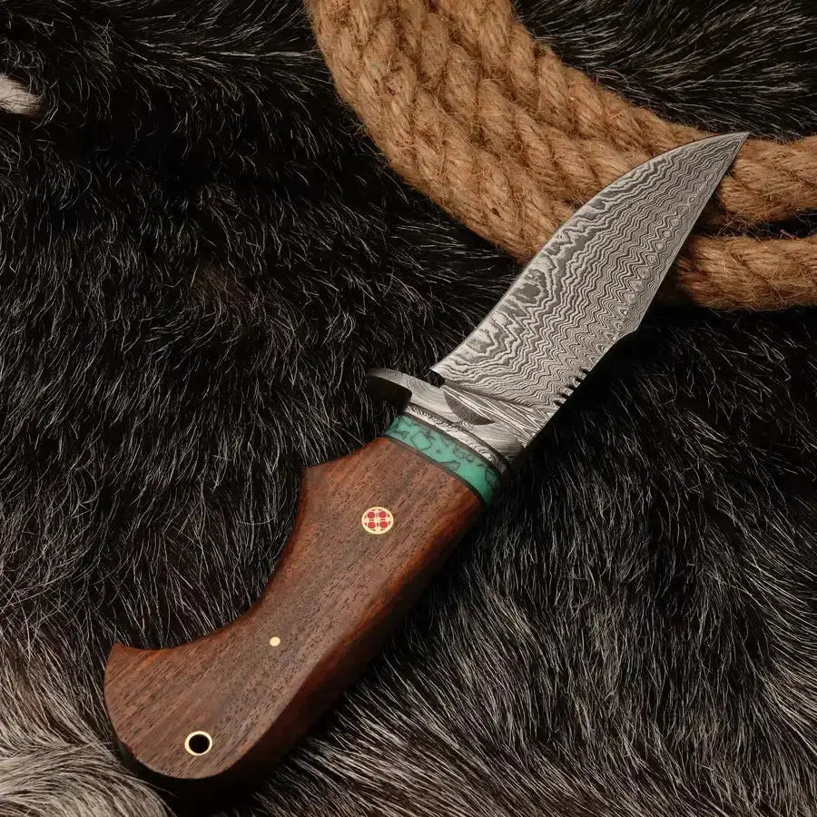 10" Custom Handmade Damascus Steel Hunting Knife W/ Wood Handle-Best Fixed Blade Knife - Hunt Craft Knives