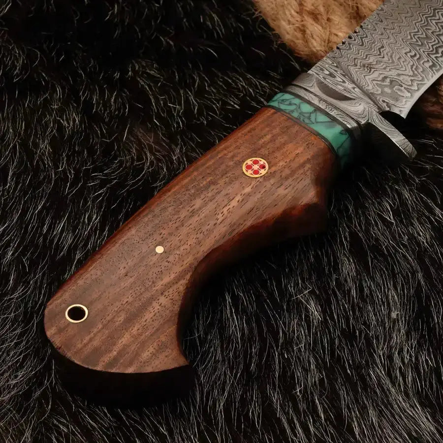 10" Custom Handmade Damascus Steel Hunting Knife W/ Wood Handle-Best Fixed Blade Knife - Hunt Craft Knives