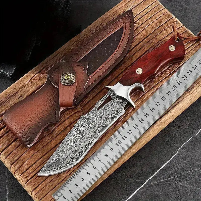 10" Hand-Forged Damascus Full Tang Knife With Wooden Handle | Damascus Steel Blade