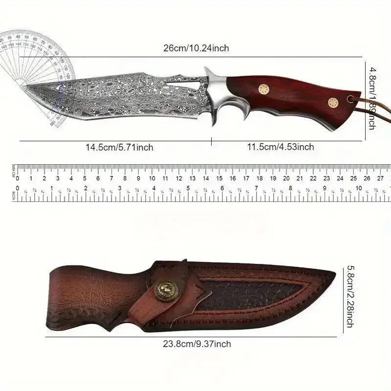 10" Hand-Forged Damascus Full Tang Knife With Wooden Handle | Damascus Steel Blade