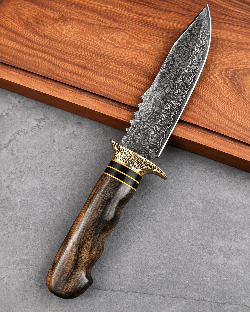 Handmade Damascus Steel Hunting Knife – 11" Fixed Blade with 67-Layer Hand-Forged Blade, Wood Handle & Guard