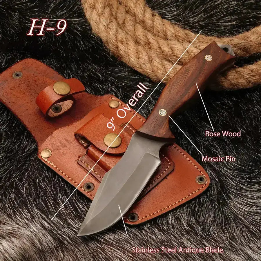 9" Hand Made Stainless Steel Knife-Full Tang Fixed Blade Knive With Rose Wood Handle - Hunt Craft Knives