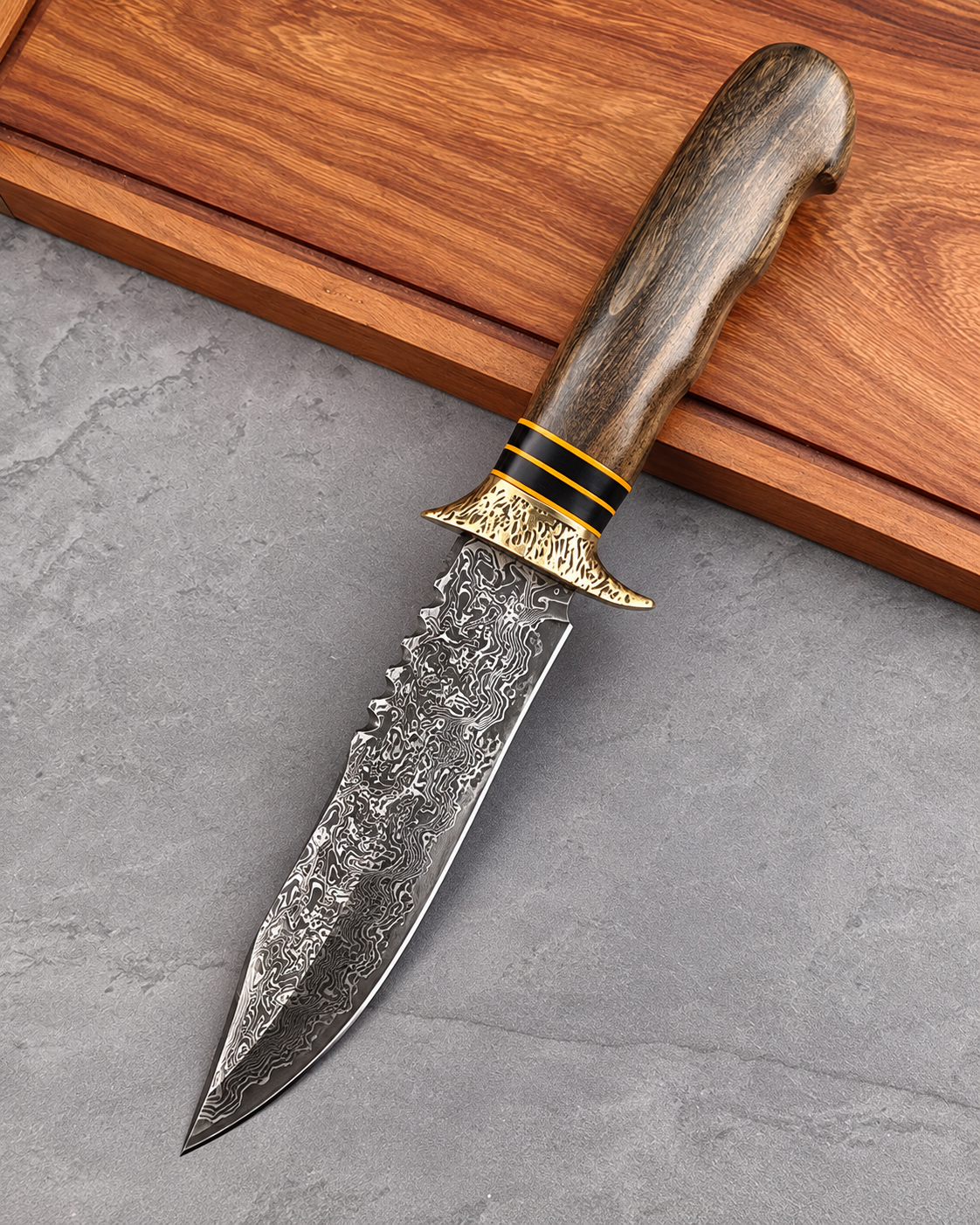 Handmade Damascus Steel Hunting Knife – 11" Fixed Blade with 67-Layer Hand-Forged Blade, Wood Handle & Guard
