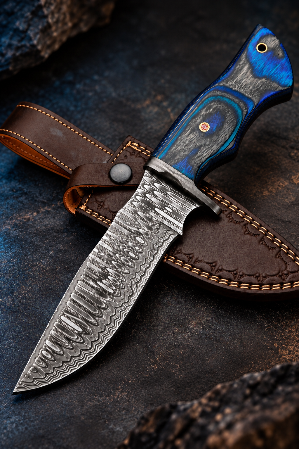 Custom handmade Damascus steel hunting knife