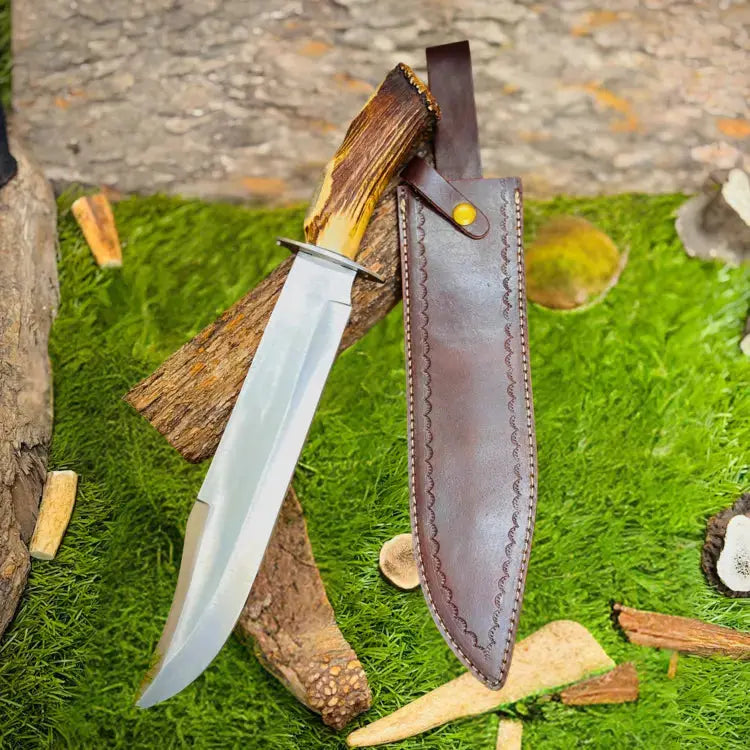Bowie Knife-Handmade D2 Stell Hunting Bowie Knife With Stag Antler Handle Hunt Craft Knives