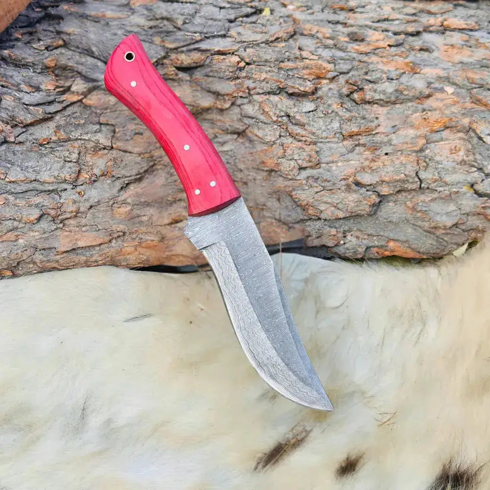Handmade Forged Damascus Steel Hunting Full Tang Knife-Best Kitchen Chef Knives-Red Pakka Wood Handle--Hunt Craft Knives