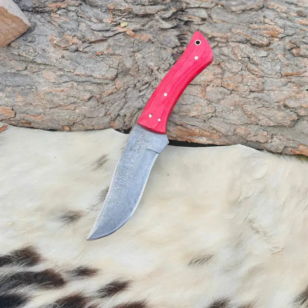 Handmade Forged Damascus Steel Hunting Full Tang Knife-Best Kitchen Chef Knives-Red Pakka Wood Handle--Hunt Craft Knives
