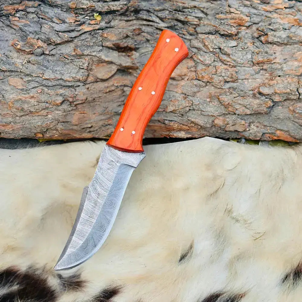 Handmade Forged Damascus Steel Hunting Chef Knife-Best Kitchen Knives-Orange Pakka Wood Handle--Hunt Craft Knives