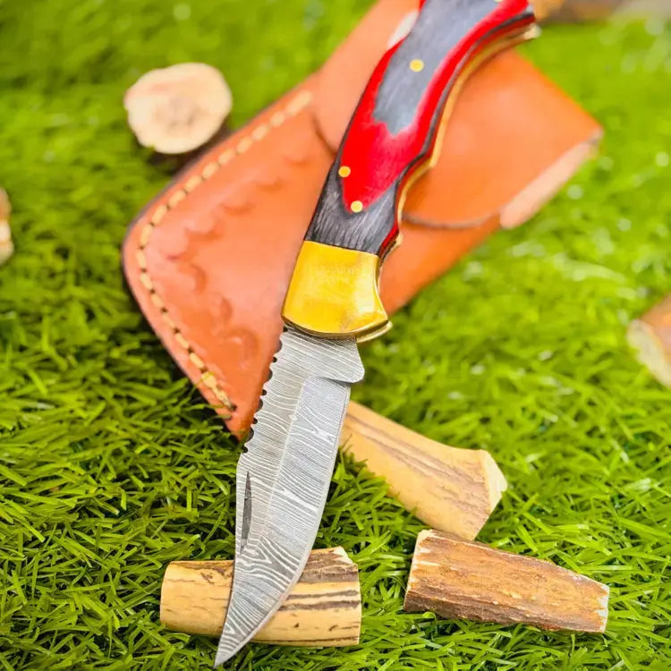 Handmade Damascus Steel Pocket Folding Hunting Knife-Camping Folding Knife Hunt Craft Knives