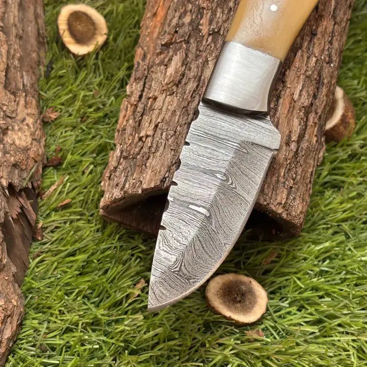 Custom Handmade Damascus Steel Hunting Skinner Knife-Steel Bolster & Bone Handle With Leather Sheath Hunt Craft Knives