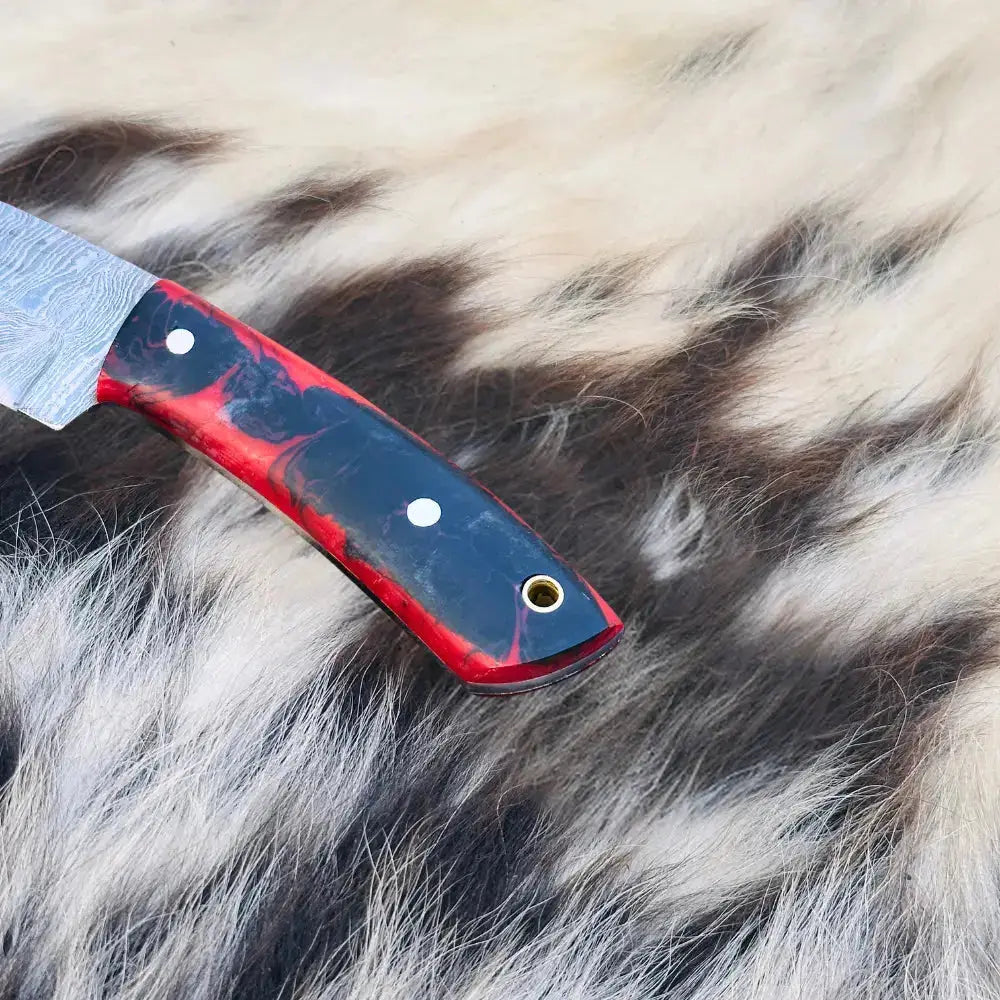 Handmade Damascus Steel Skinner Knife Red & Black Resin Handle - Hunt Craft Knives