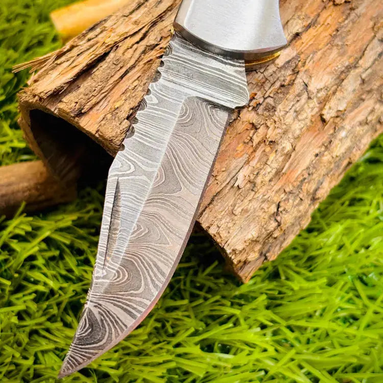 Custom Handmade Damascus Steel Folding Pocket Knife-Stag Horn Handle Hunt Craft Knives