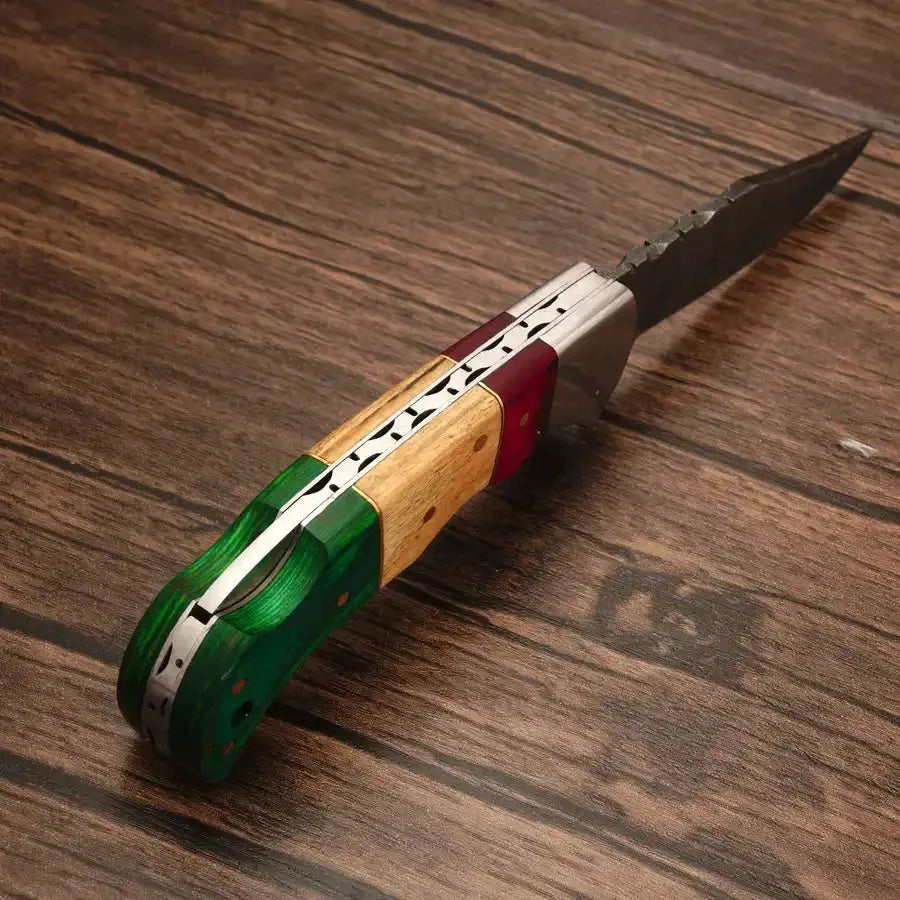 Custom Hand Made Forged Damascus Pocket Knife-Folding Knife With Steel Bolster - Hunt Craft Knives