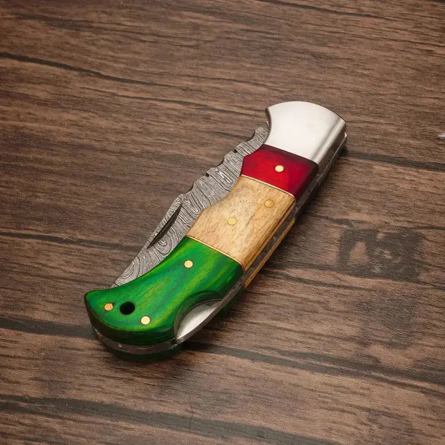 Custom Hand Made Forged Damascus Pocket Knife-Folding Knife With Steel Bolster - Hunt Craft Knives