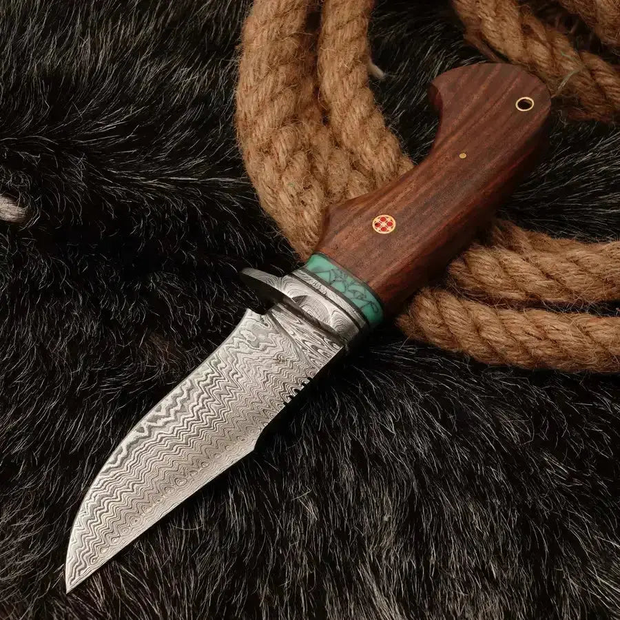 10" Custom Handmade Damascus Steel Hunting Knife W/ Wood Handle-Best Fixed Blade Knife - Hunt Craft Knives