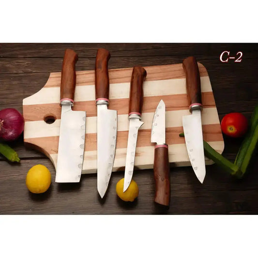 Custom Handmade Forged Chef Knives | Kitchen Knife Set WIth Wood Handle - Hunt Craft Knives