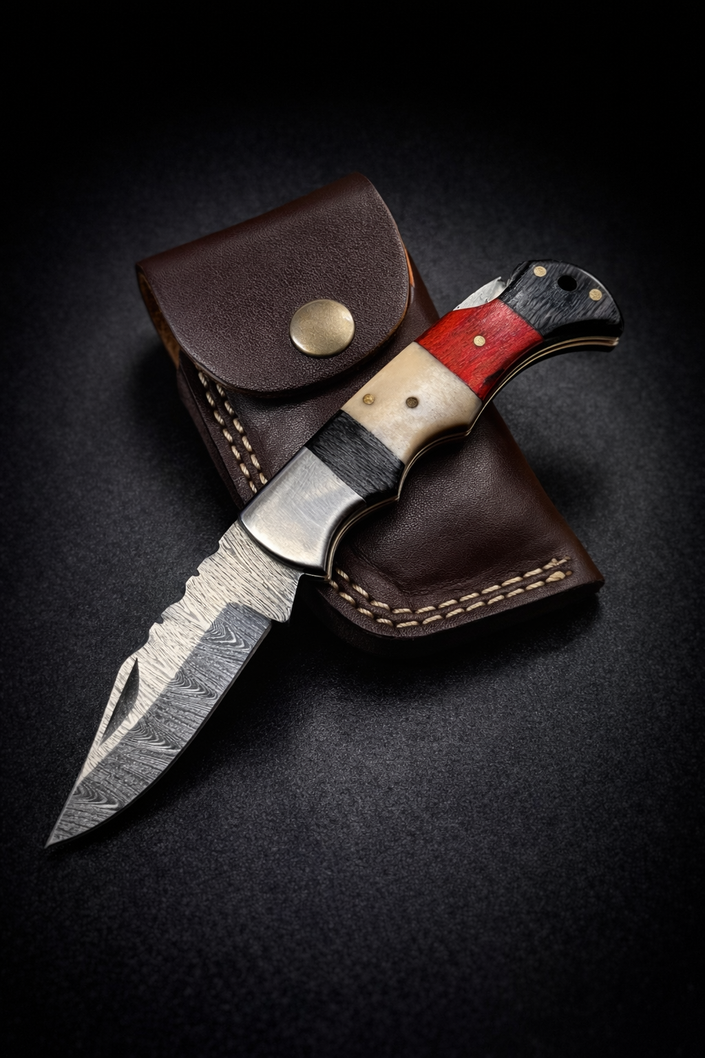 Custom Made Damascus Steel Hunting Pocket Knife | Folding Damascus Blade Camping Knife