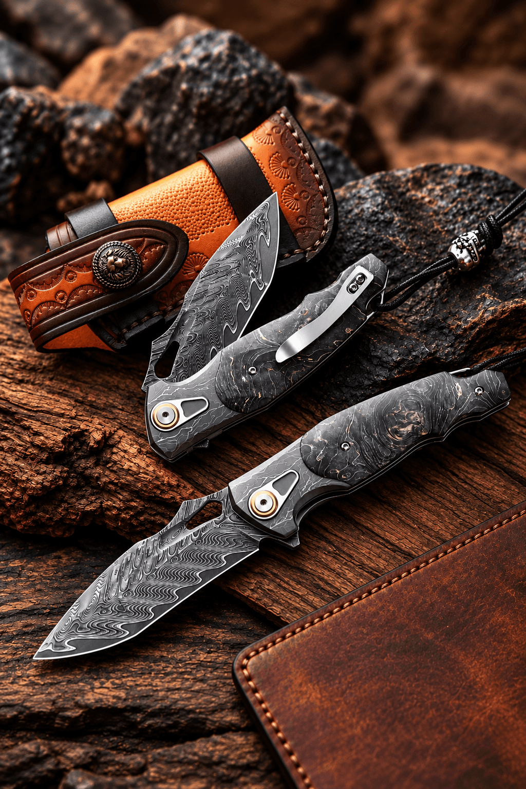 Handmade VG-10 Damascus pocket knife with maple burl wood handle
