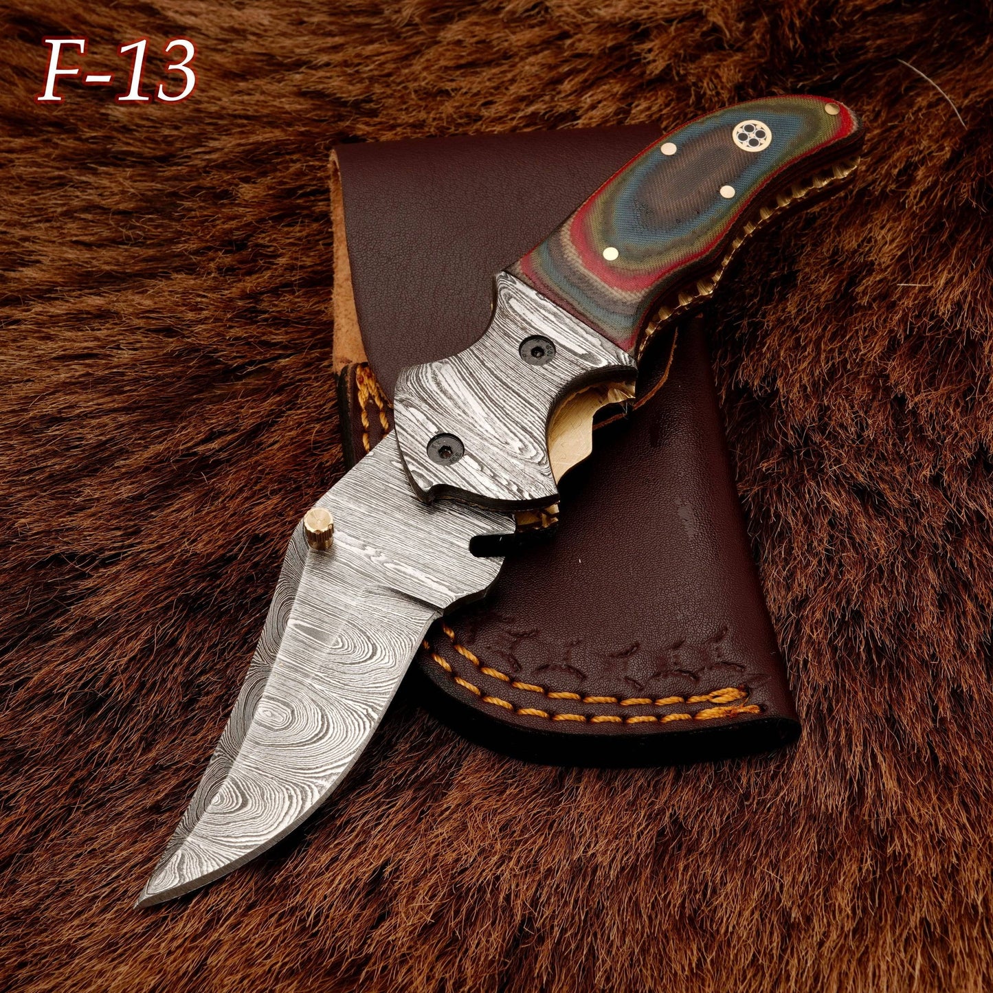 8” Handcrafted Damascus Steel Pocket Hunting Knife - Damascus Bolster Folding Knife with Micarta Handle