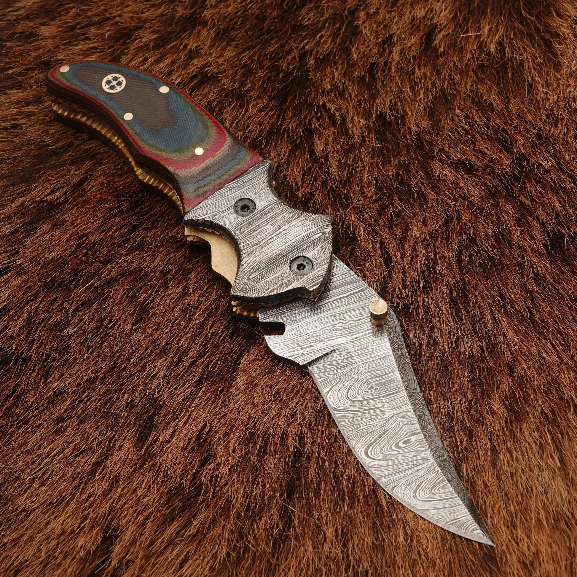 8” Handcrafted Damascus Steel Pocket Hunting Knife - Damascus Bolster Folding Knife with Micarta Handle