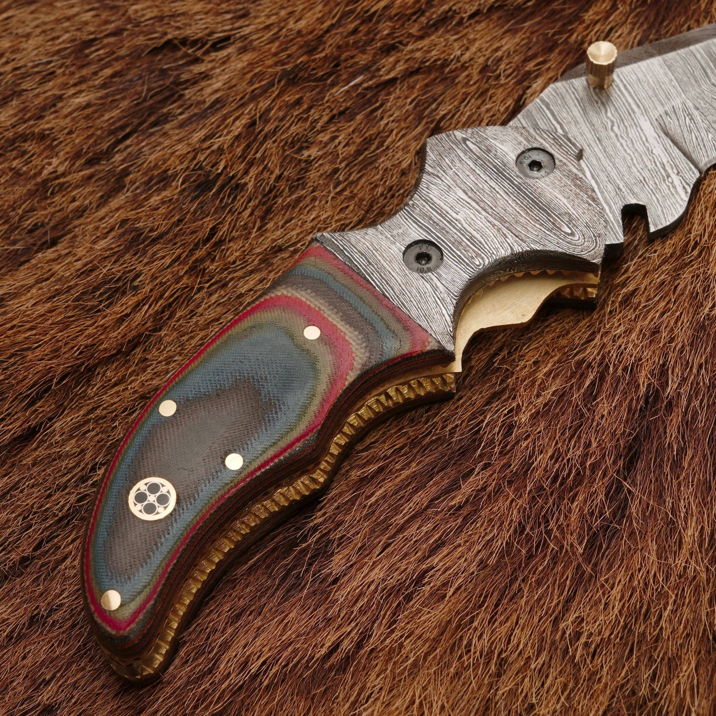 8” Handcrafted Damascus Steel Pocket Hunting Knife - Damascus Bolster Folding Knife with Micarta Handle