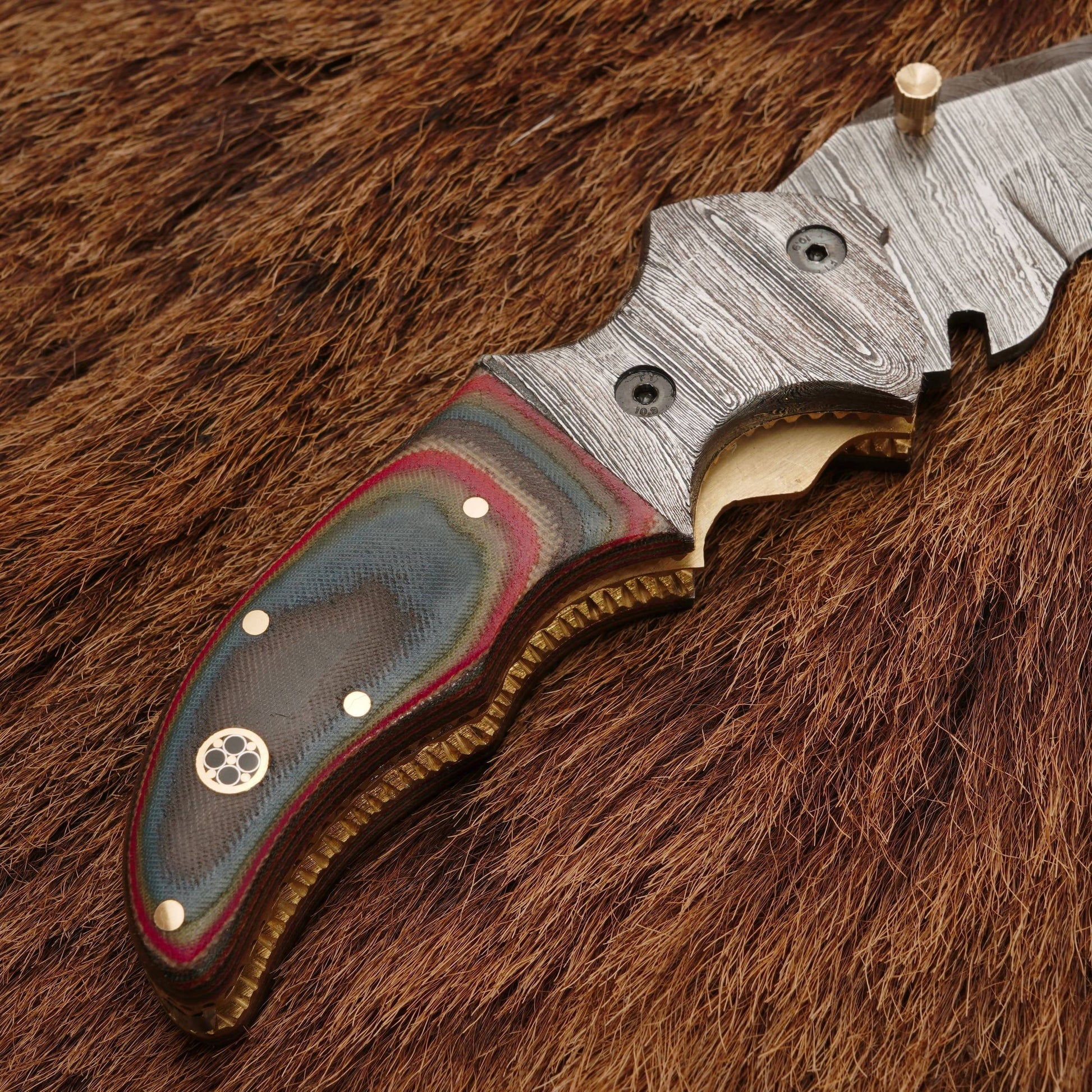 8” Handcrafted Damascus Steel Pocket Hunting Knife - Damascus Bolster Folding Knife with Micarta Handle