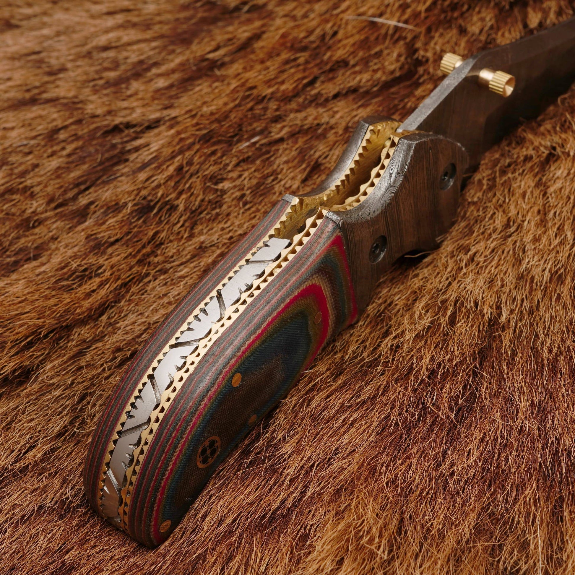 8” Handcrafted Damascus Steel Pocket Hunting Knife - Damascus Bolster Folding Knife with Micarta Handle