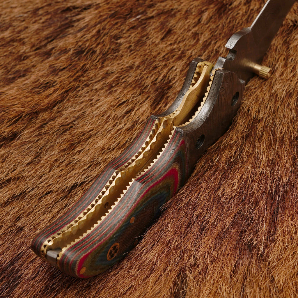 8” Handcrafted Damascus Steel Pocket Hunting Knife - Damascus Bolster Folding Knife with Micarta Handle