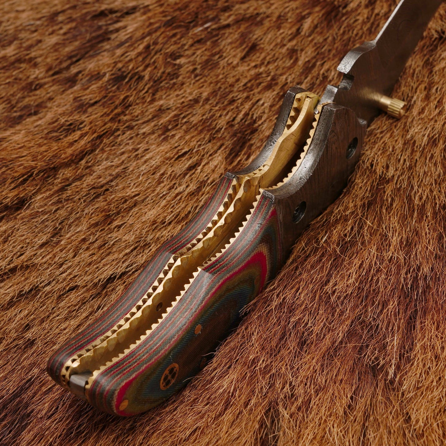 8” Handcrafted Damascus Steel Pocket Hunting Knife - Damascus Bolster Folding Knife with Micarta Handle