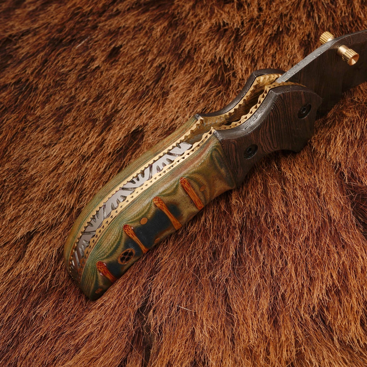 8” Custom Handcrafted Damascus Steel Pocket Knife - Damascus Bolster Folding camping Knife with Micarta Handle