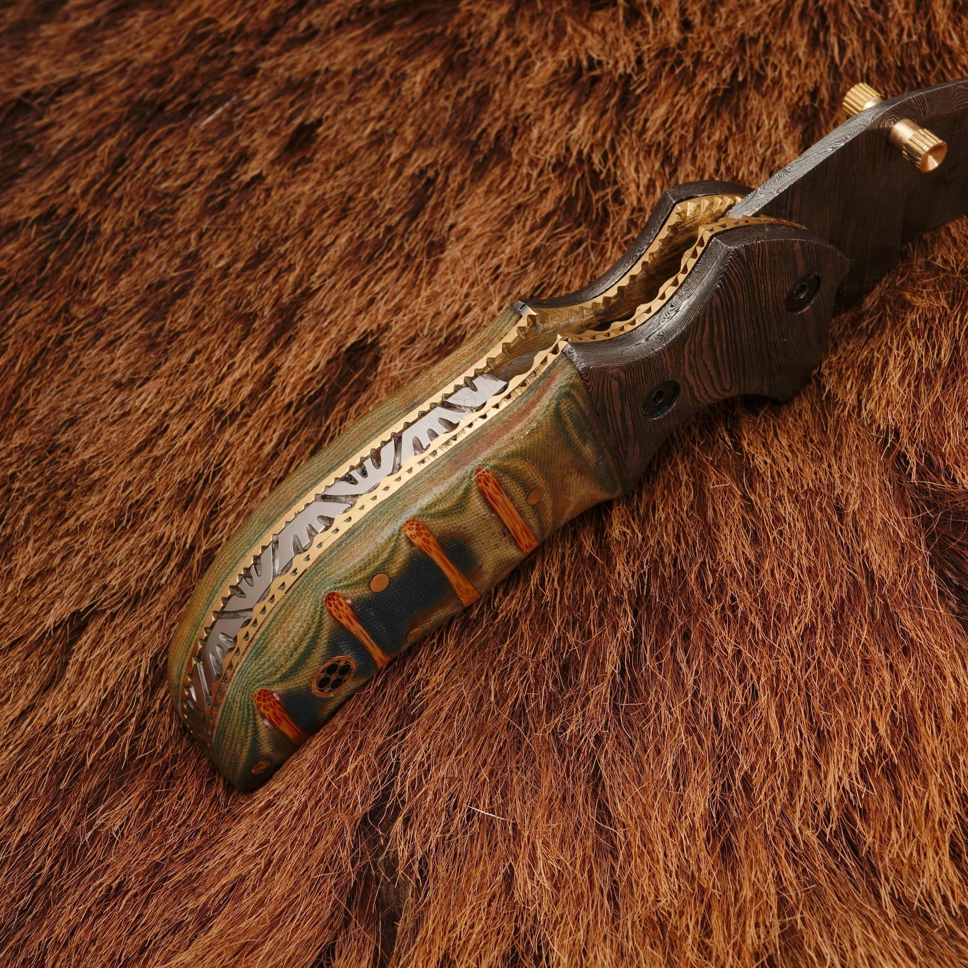 8” Custom Handcrafted Damascus Steel Pocket Knife - Damascus Bolster Folding camping Knife with Micarta Handle