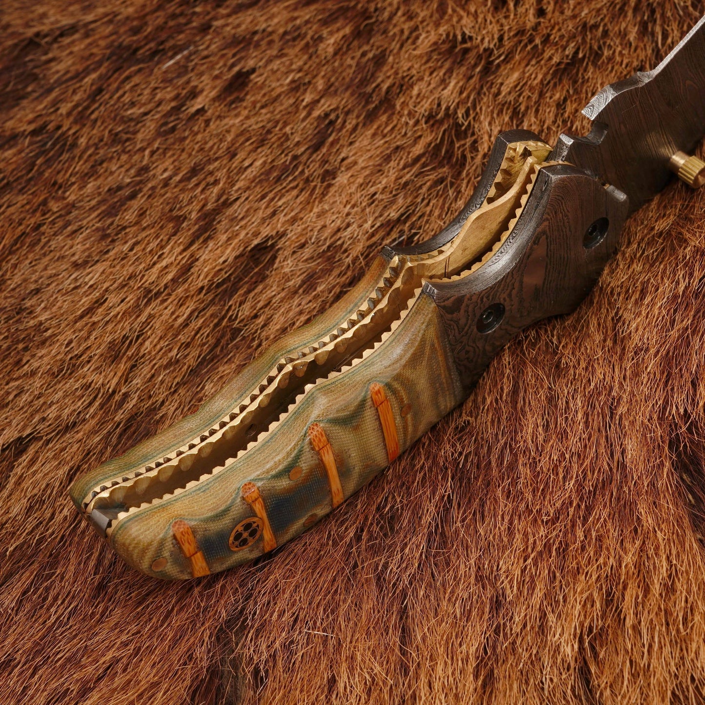 8” Custom Handcrafted Damascus Steel Pocket Knife - Damascus Bolster Folding camping Knife with Micarta Handle