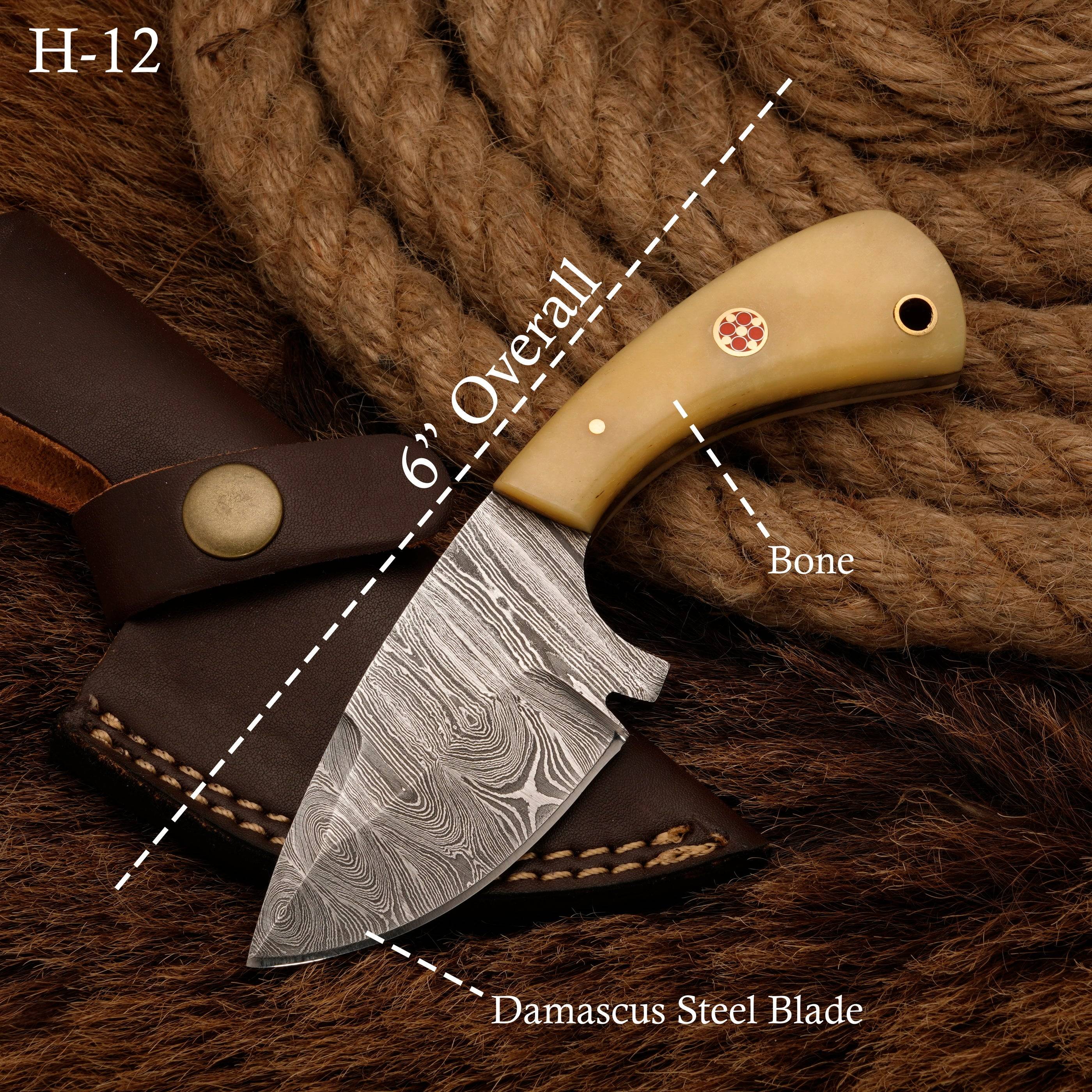 Handmade Damascus Steel Hunting Skinner Knife -Bone Handle - Full Tang - fixed blade