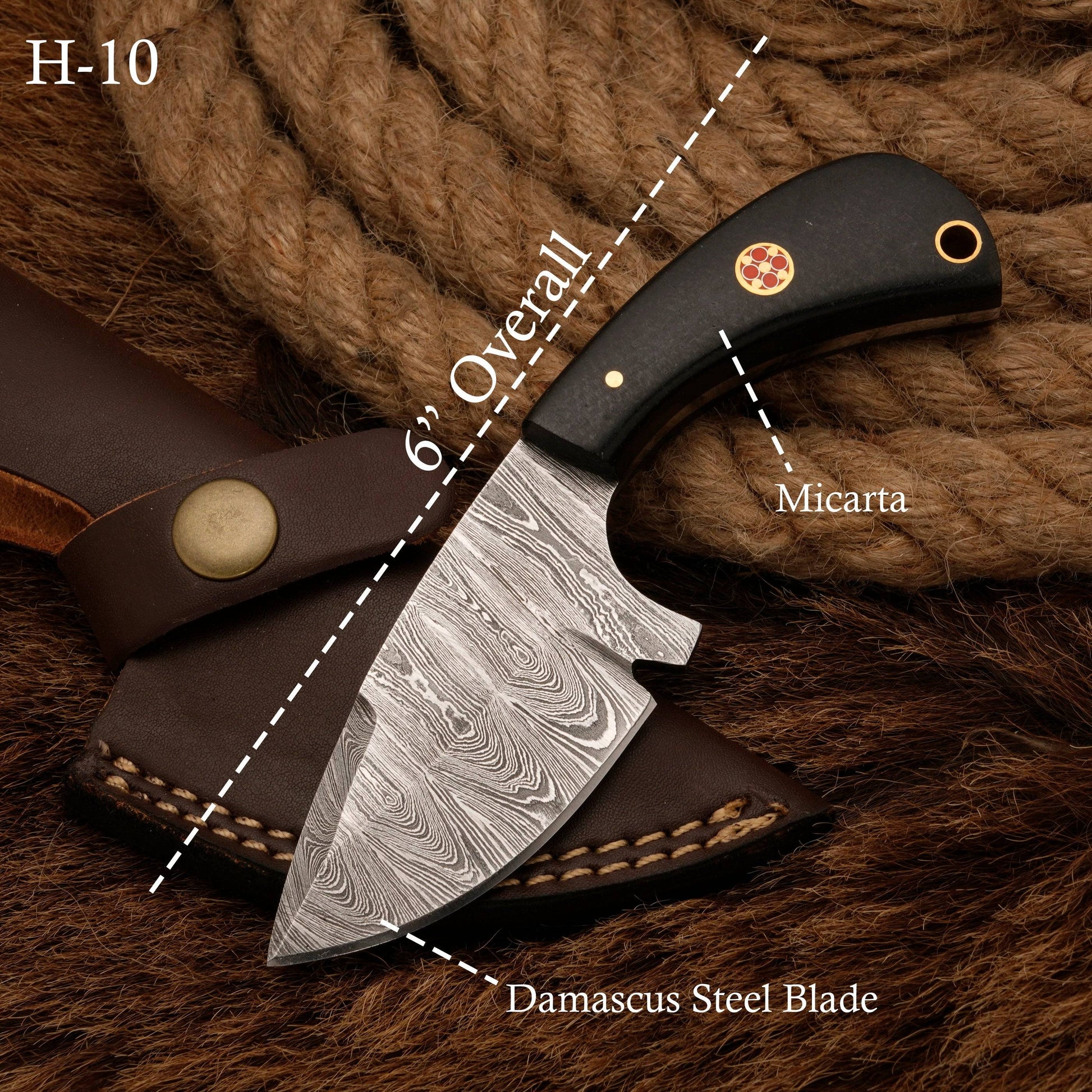 Damascus Steel Skinning Knife - Hunting knife with Micarta Handle