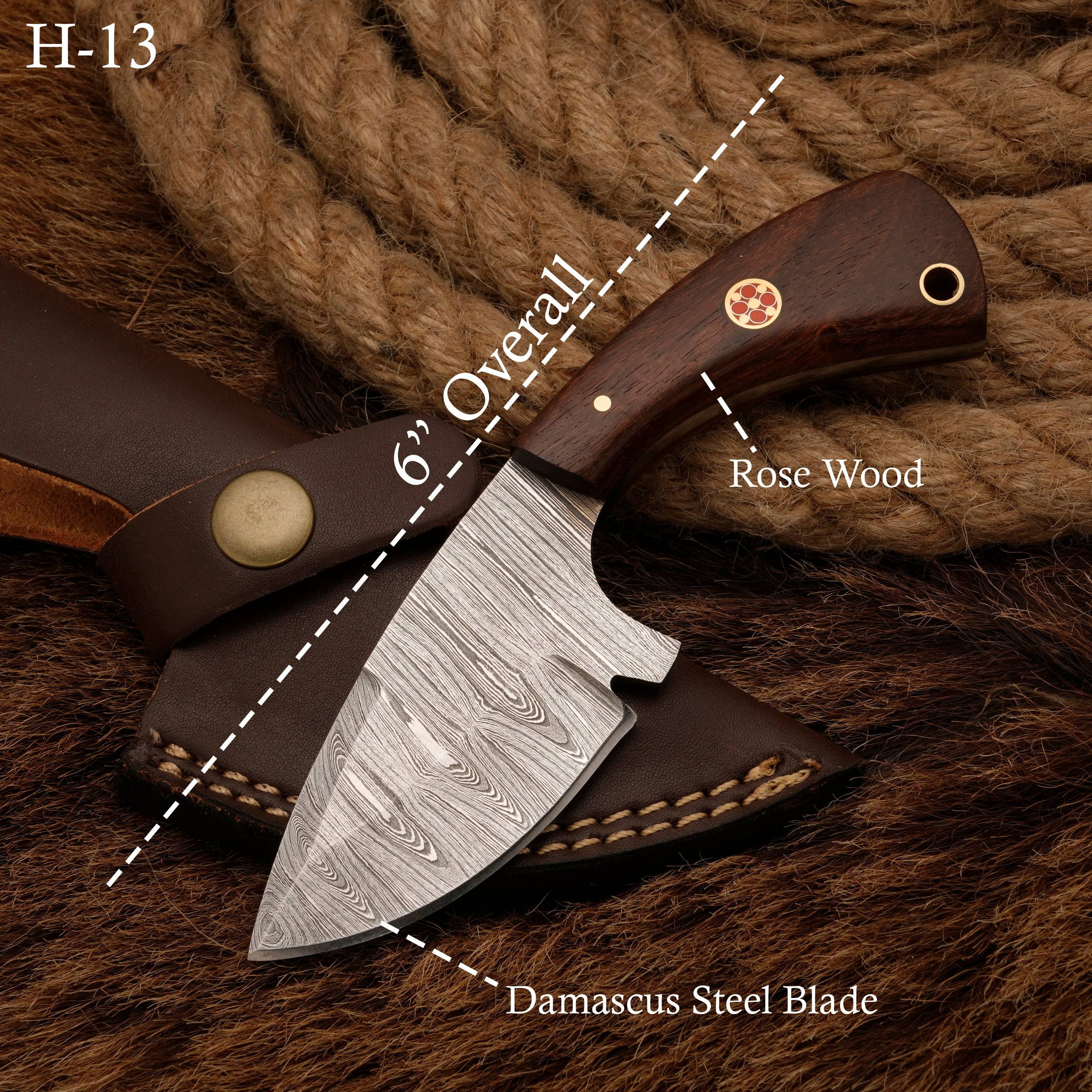 Damascus Steel Skinner sheath Knife - Rosewood Handle - Full Tang - fixed blade skinner knife - full tang - hunting skinner knife