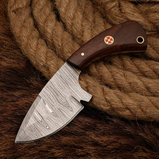 Damascus Steel Skinner sheath Knife - Rosewood Handle - Full Tang - fixed blade skinner knife - full tang - hunting skinner knife