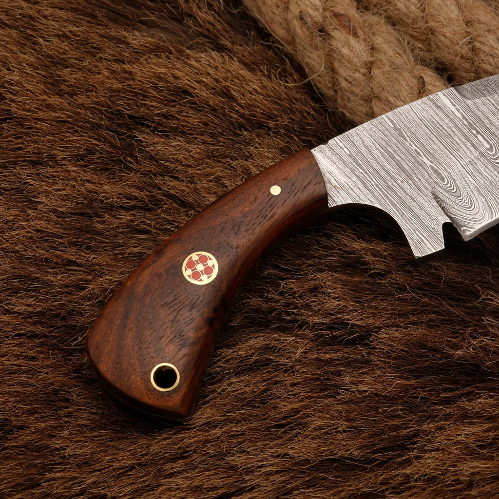 Damascus Steel Skinner sheath Knife - Rosewood Handle - Full Tang - fixed blade skinner knife - full tang - hunting skinner knife