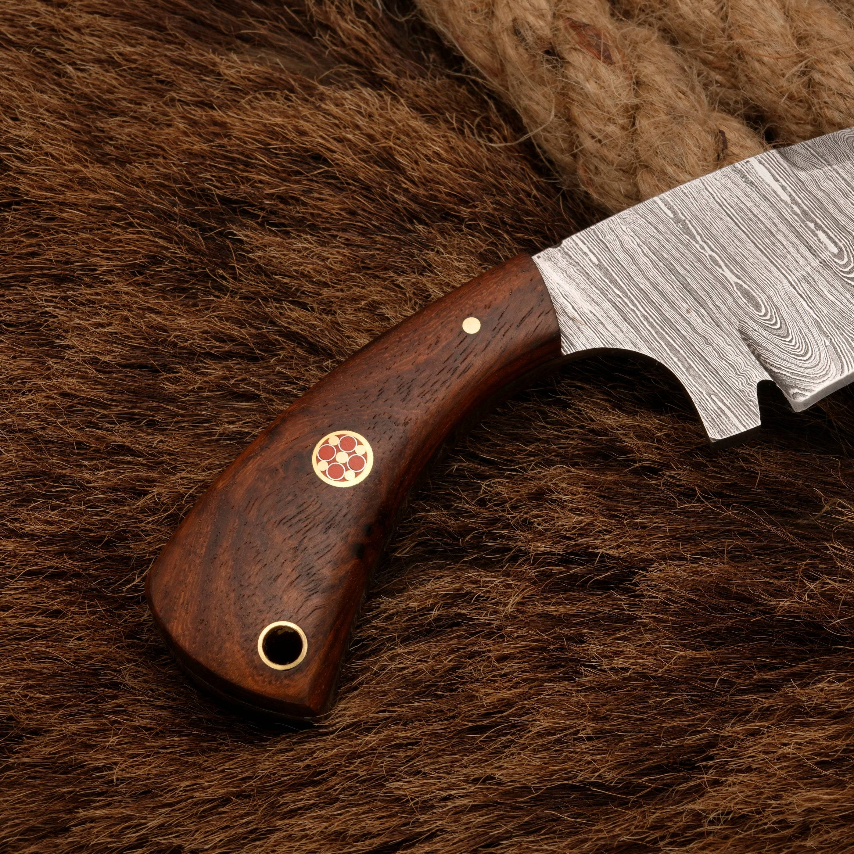 Damascus Steel Skinner sheath Knife - Rosewood Handle - Full Tang - fixed blade skinner knife - full tang - hunting skinner knife