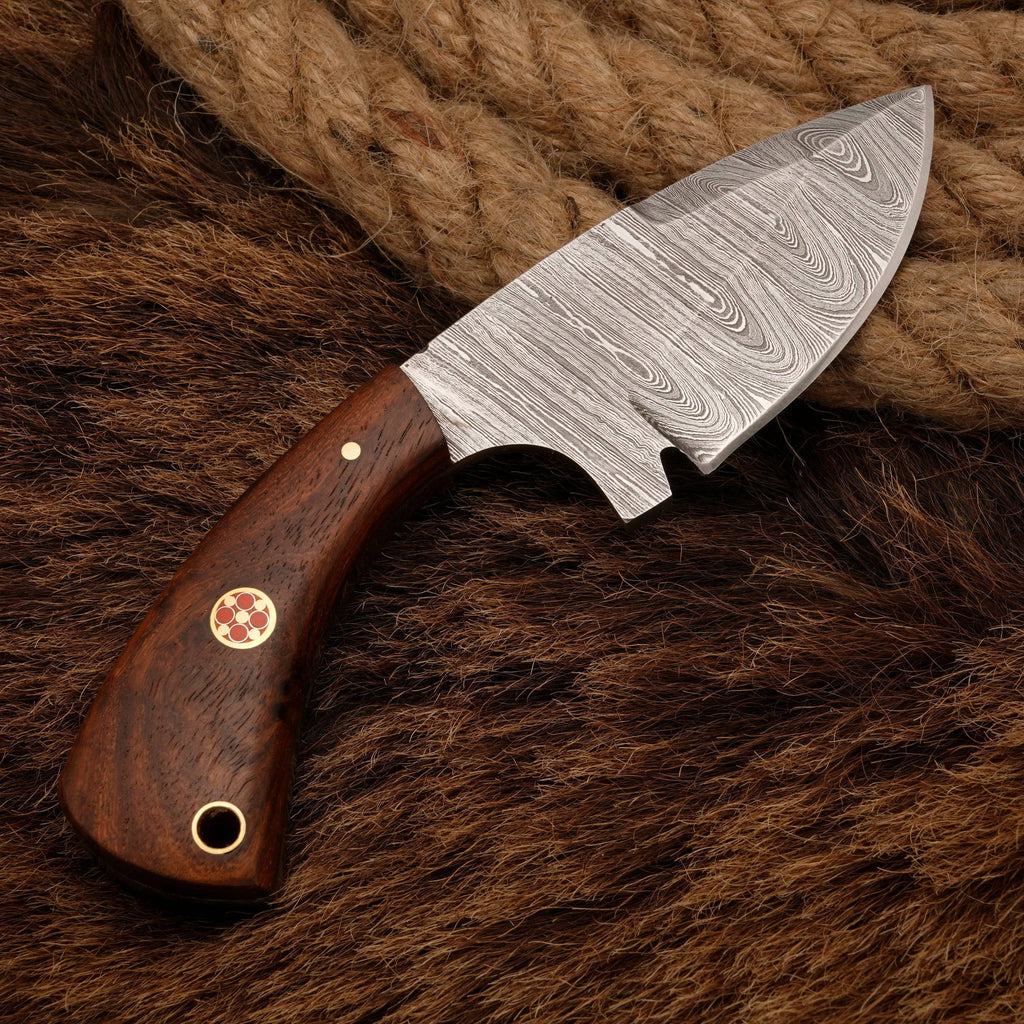 Damascus Steel Skinner sheath Knife - Rosewood Handle - Full Tang - fixed blade skinner knife - full tang - hunting skinner knife