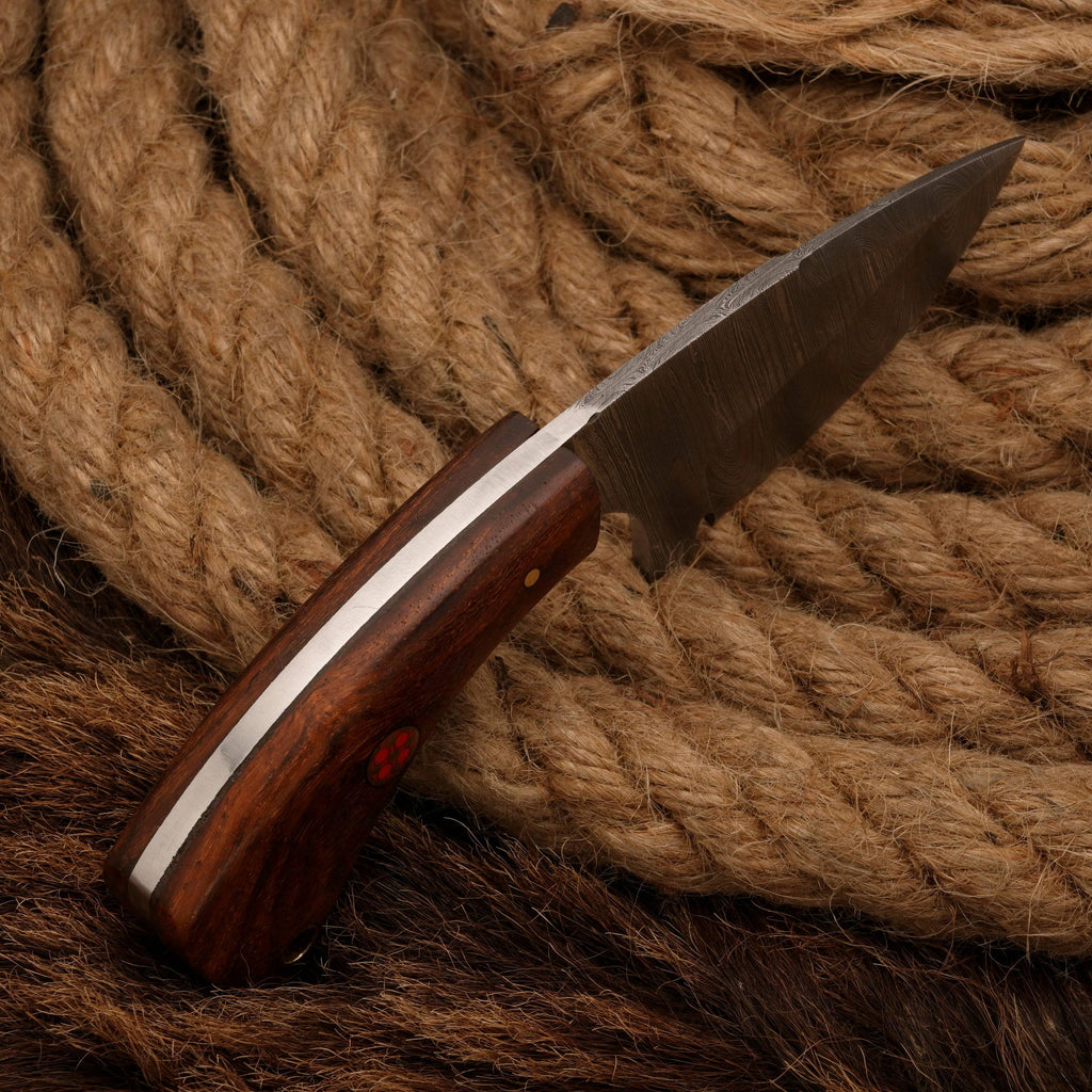 Damascus Steel Skinner sheath Knife - Rosewood Handle - Full Tang - fixed blade skinner knife - full tang - hunting skinner knife