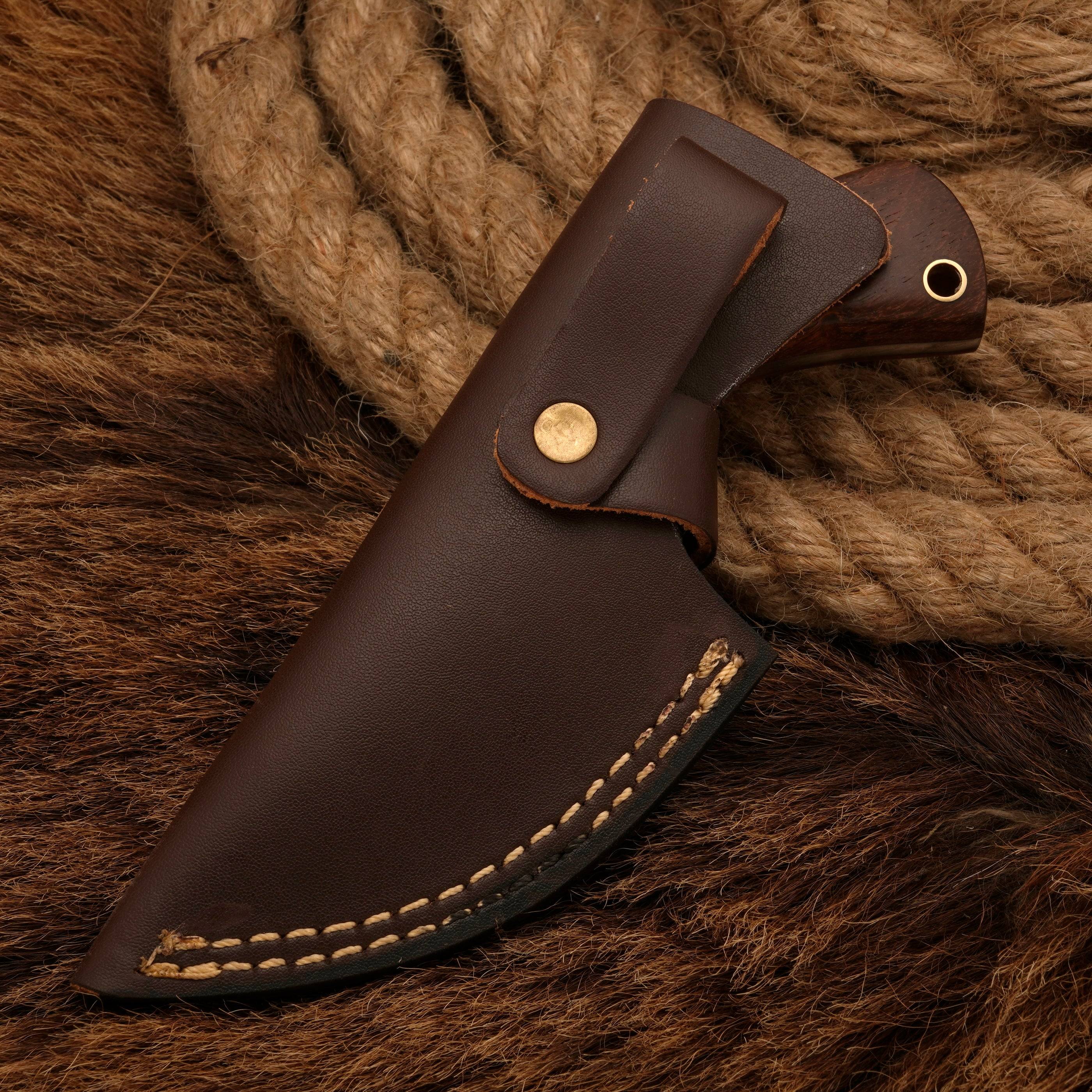 Damascus Steel Skinner sheath Knife - Rosewood Handle - Full Tang - fixed blade skinner knife - full tang - hunting skinner knife